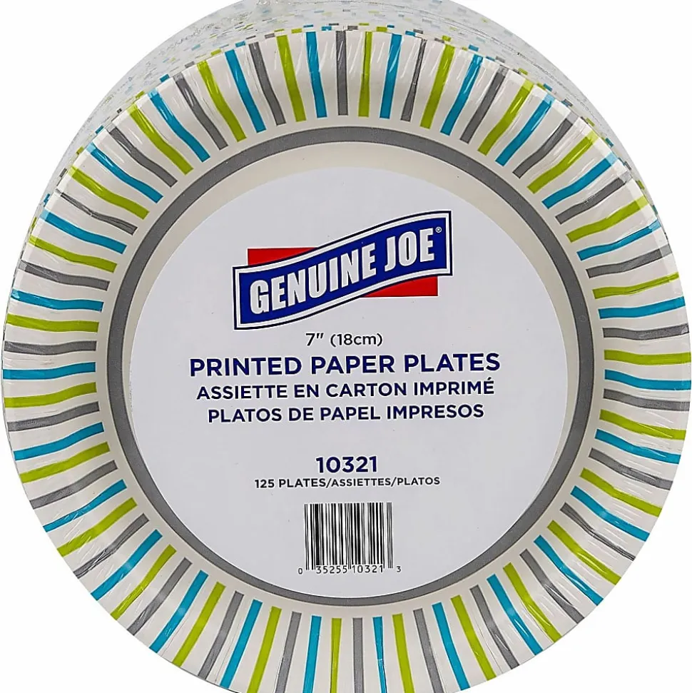 Genuine Joe 7" Printed Paper Plates - Disposable - 7" Diameter - Assorted - 125 / Pack