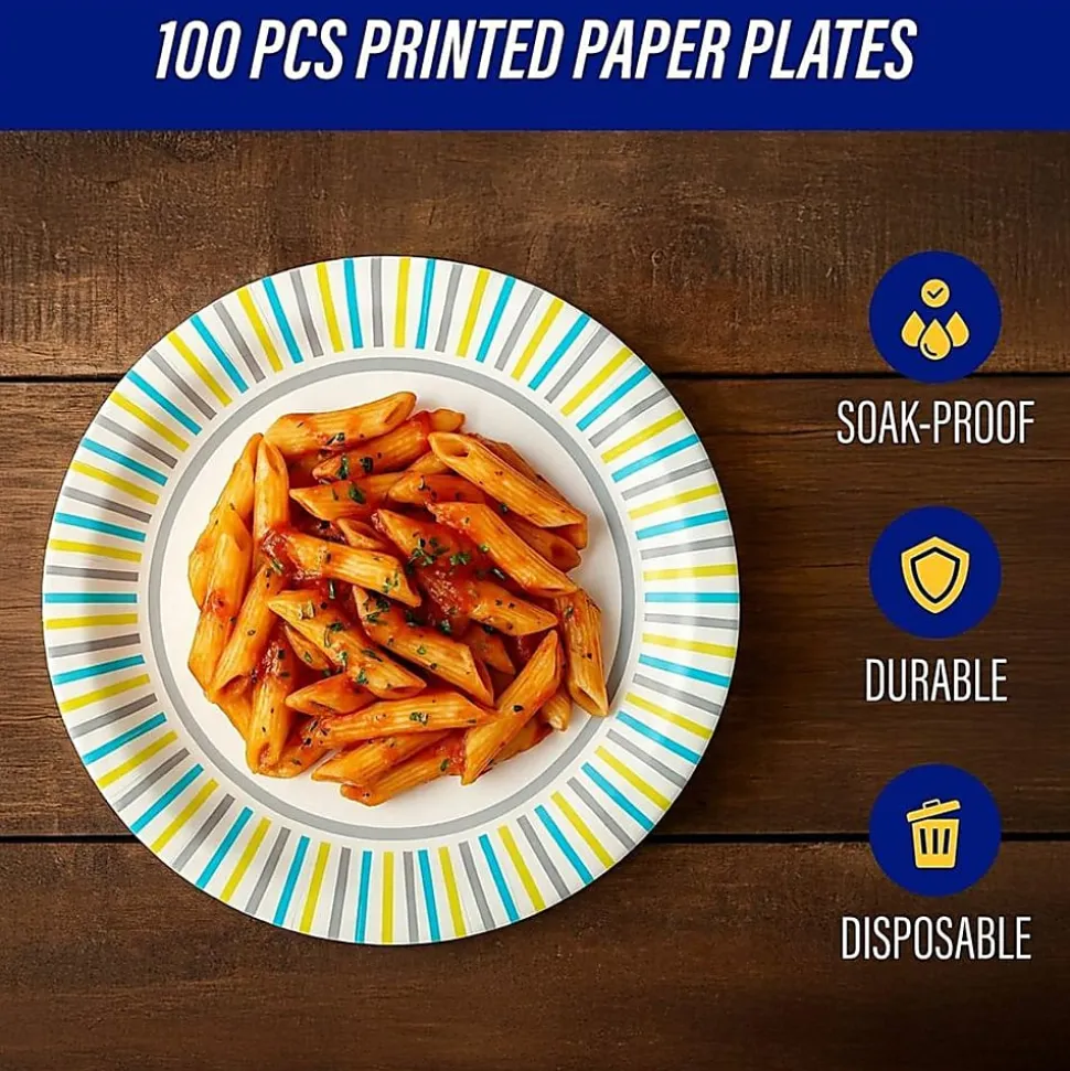 Genuine Joe 7" Printed Paper Plates - Disposable - 7" Diameter - Assorted - 125 / Pack