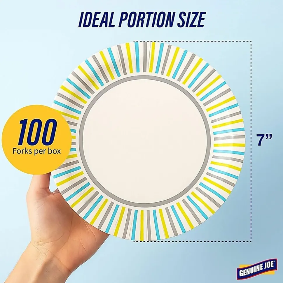 Genuine Joe 7" Printed Paper Plates - Disposable - 7" Diameter - Assorted - 125 / Pack