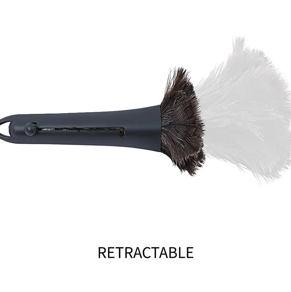 Genuine Joe Retractable Feather Duster - Plastic Handle - Brown - 1 Each