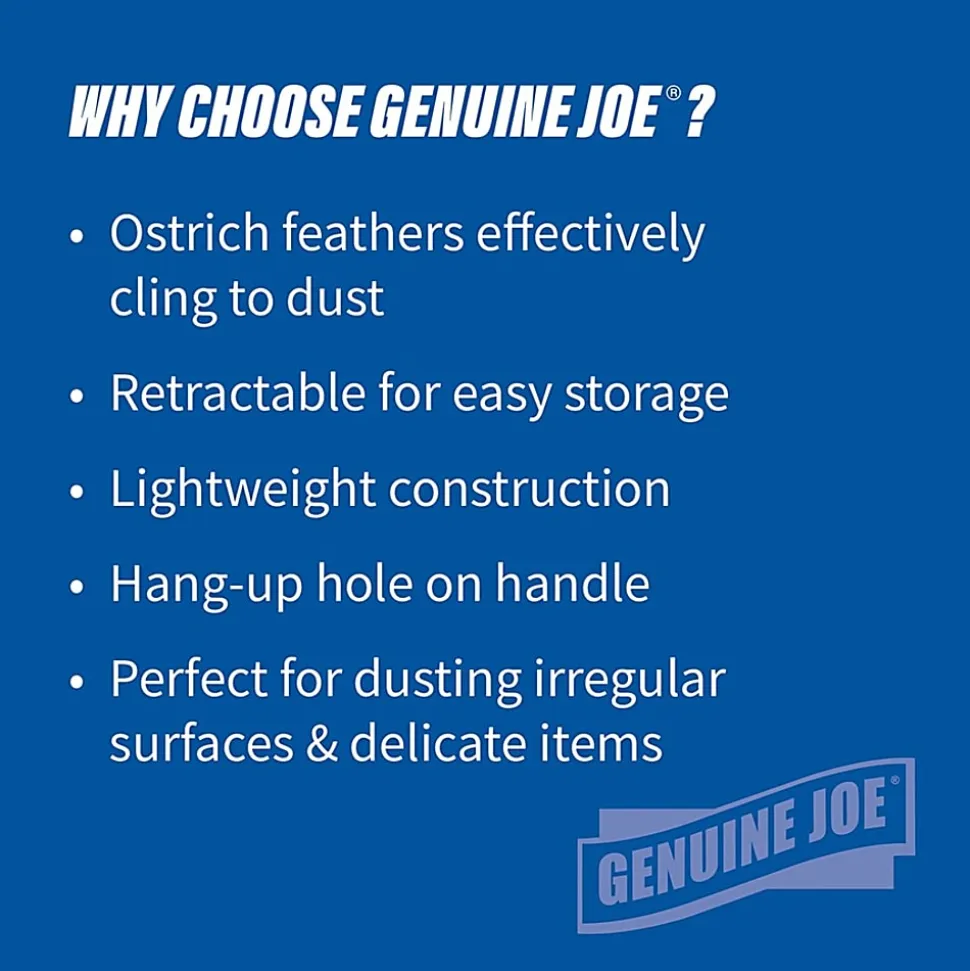 Genuine Joe Retractable Feather Duster - Plastic Handle - Brown - 1 Each