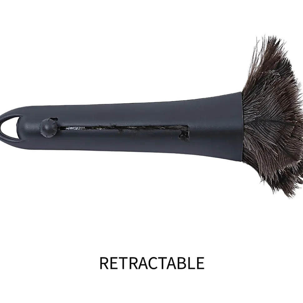 Genuine Joe Retractable Feather Duster - Plastic Handle - Brown - 1 Each