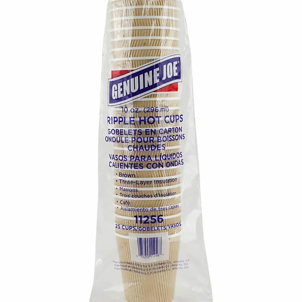 Genuine Joe Ripple Hot Cups, 10 Oz, Brown, Pack Of 25