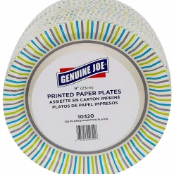Genuine Joe Round Paper Plates, 8-5/8", Multicolor, Pack of 125 Plates.