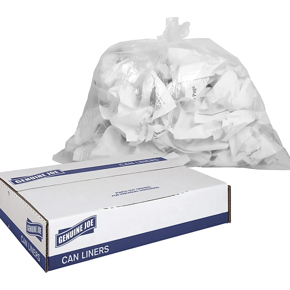 Genuine Joe Super Hexene Clear Trash Can Liners, 0.6 mil, 10 Gallons, 24" x 23", Clear, Box Of 500