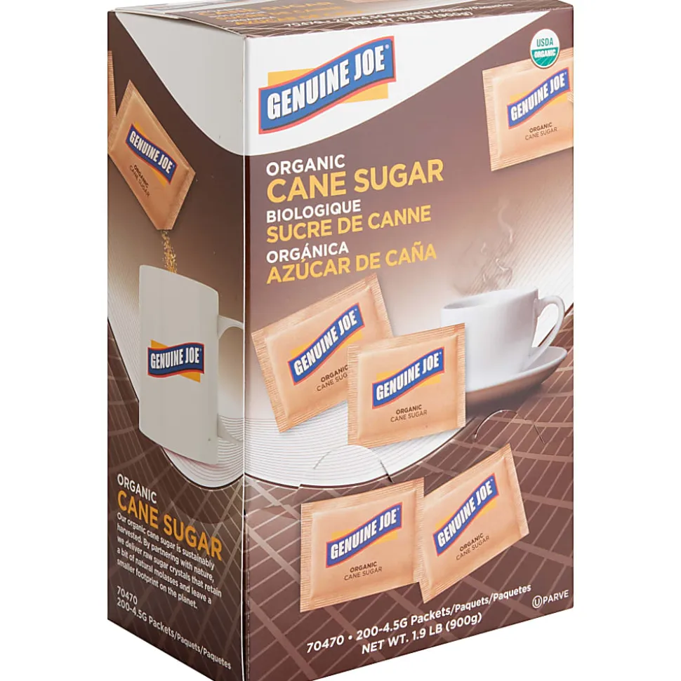 Genuine Joe Turbinado Natural Cane Sugar Packets - 0.159 oz (4.5 g) - Molasses Flavor - Natural Sweetener - 200 / Box
