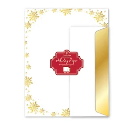 Geo Studios Premium Holiday Letterhead And Envelope Kit, 11" x 8-1/2", Gold Snowflake, Kit Of 48 Pieces