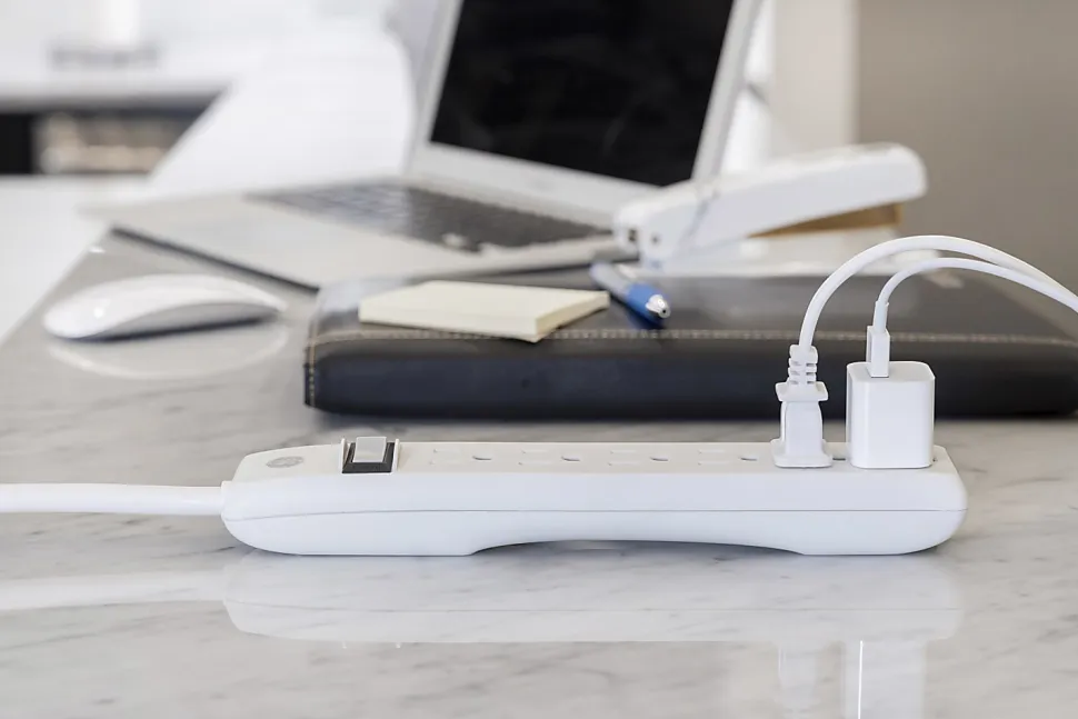 GE 6 Outlet Power Strip 2 Pack, 1'6" Cord, White, 14833