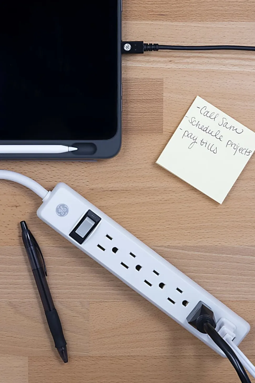 GE 6 Outlet Power Strip 2 Pack, 1'6" Cord, White, 14833