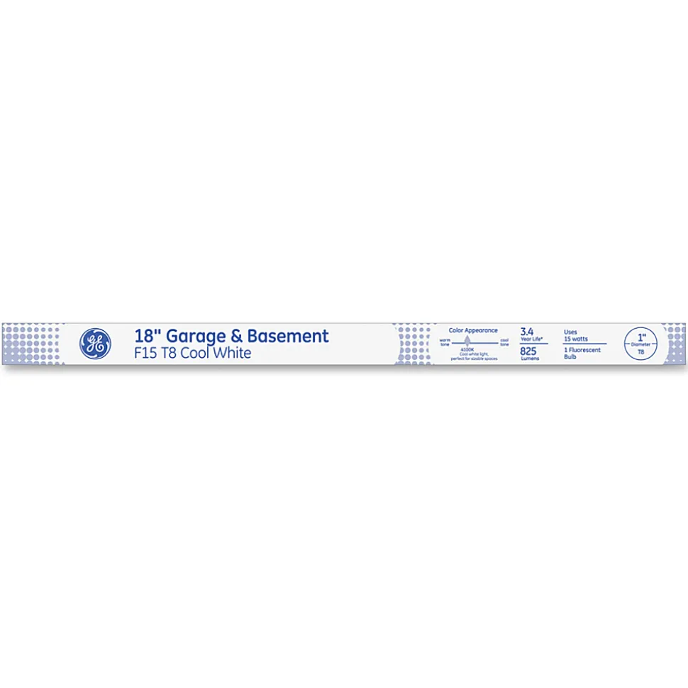 GE T8 Fluorescent 18" Tubes, 15 Watts, Cool White, Pack Of 6