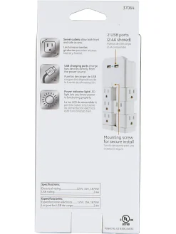 GE Ultra Pro 6-Outlet 2-USB Wall Tap, 37064