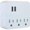 GE USB Wall Charger With 3 Outlets, White, 32193
