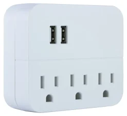 GE USB Wall Charger With 3 Outlets, White, 32193