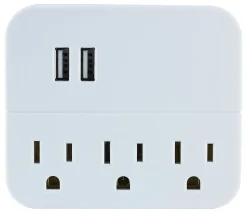 GE USB Wall Charger With 3 Outlets, White, 32193
