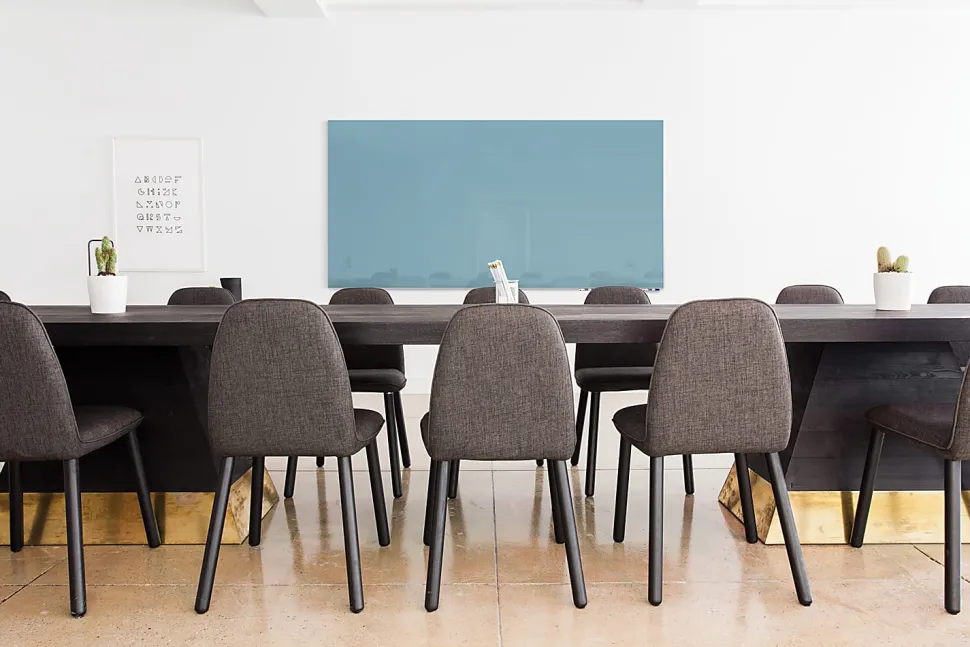 Ghent Aria Low Profile Magnetic Dry-Erase Whiteboard, Glass, 36” x 72”, Denim