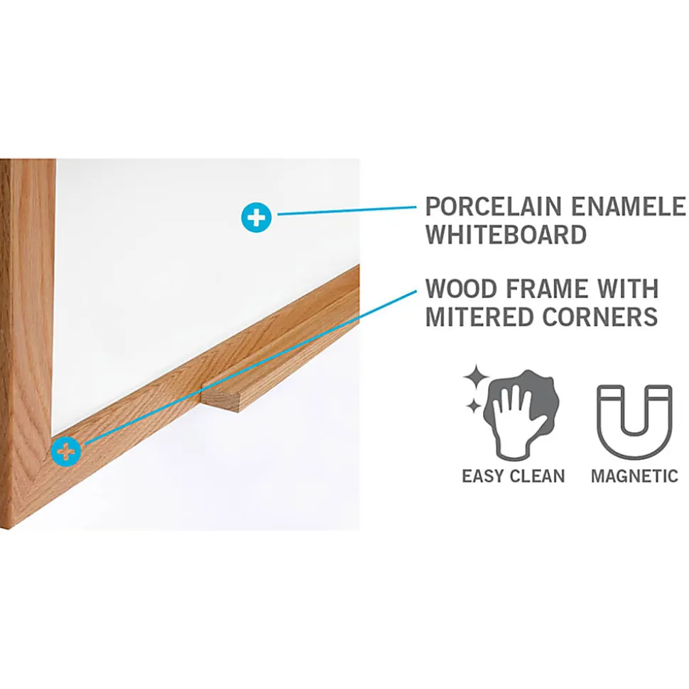 Ghent M1W Magnetic Dry-Erase Whiteboard, Porcelain, 48 1/2" x 60 1/2", Oak Wood Frame, Natural Finish