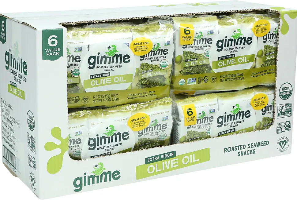 Gimme Roasted Organic Seaweed Snacks, Extra Virgin Olive Oil, 0.17 Oz, Total Qty 48
