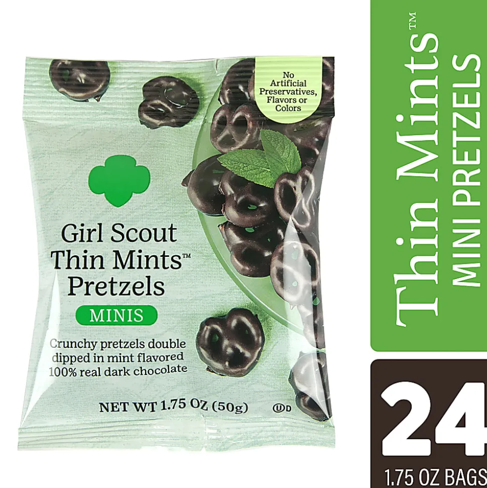 Girl Scouts Thin Mint Pretzel Minis, 1.75 Oz, Pack Of 24 Bags