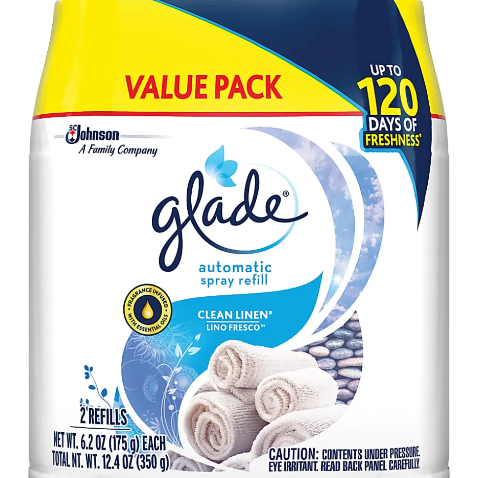 Glade Automatic Spray Refills, Clean Linen Scent, 12.4 fl oz, Pack Of 2 Refills