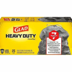 Glad® ForceFlex® Drawstring Trash Bags, 1.05 mil, 30 Gallons, Black, Box Of 25