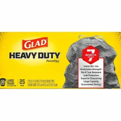Glad® ForceFlex® Drawstring Trash Bags, 1.05 mil, 30 Gallons, Black, Box Of 25