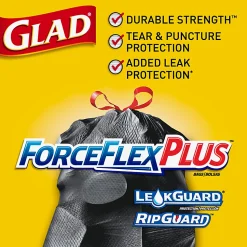 Glad® ForceFlex® Drawstring Trash Bags, 1.05 mil, 30 Gallons, Black, Box Of 25