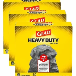 Glad ForceFlex Heavy Duty Large Drawstring Trash Bags, Hold 80+ Pounds, 30 Gal, 50 Ct, Pack of 3