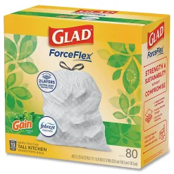 Glad ForceFlex Kitchen Drawstring Trash Bags, 13 gal, Gain Original Scent, 24" x 27.38", White, 80 Bags/Box, 3 Boxes/Carton