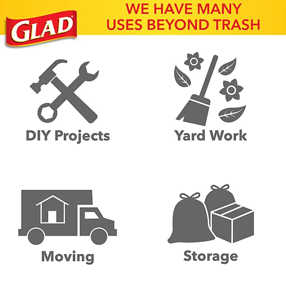 Glad® ForceFlexPlus™ Large Drawstring Trash Bags, 1.05 mil, 30 Gallon, Black, Box Of 70 Bags