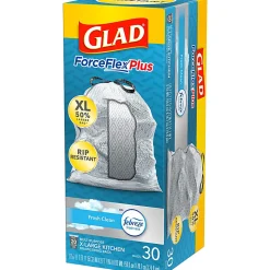 Glad ForceFlexPlus XL X, Large Kitchen Drawstring Trash Bags, Fresh Clean with Febreze Freshness, Large Size, 30 Count - CLO78913