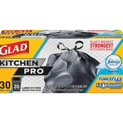 Glad ForceFlexPlus XL X, Large Kitchen Drawstring Trash Bags, Fresh Clean with Febreze Freshness, Large Size, 30 Count - CLO78913
