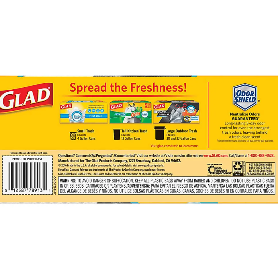 Glad ForceFlexPlus XL X, Large Kitchen Drawstring Trash Bags, Fresh Clean with Febreze Freshness, Large Size, 30 Count - CLO78913