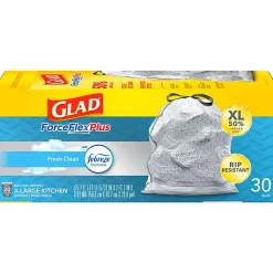 Glad ForceFlexPlus XL X, Large Kitchen Drawstring Trash Bags, Fresh Clean with Febreze Freshness, Large Size, 30 Count - CLO78913