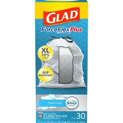 Glad ForceFlexPlus XL X, Large Kitchen Drawstring Trash Bags, Fresh Clean with Febreze Freshness, Large Size, 30 Count - CLO78913
