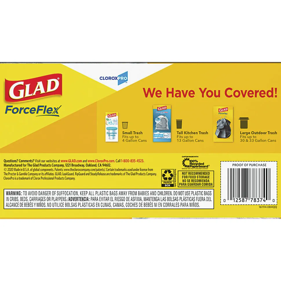 Glad ForceFlex Tall Kitchen Drawstring Trash Bags, 78526CT, 100-Pack