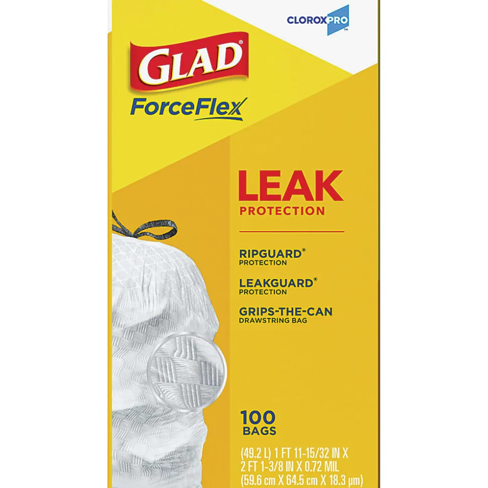 Glad ForceFlex Tall Kitchen Drawstring Trash Bags, 78526CT, 100-Pack