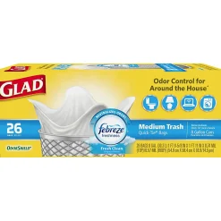 Glad® Medium Quick-Tie Trash Bags - OdorShield® 8 Gallon White Trash Bag, 0.74 mil, Febreze Fresh Clean - 26 Count