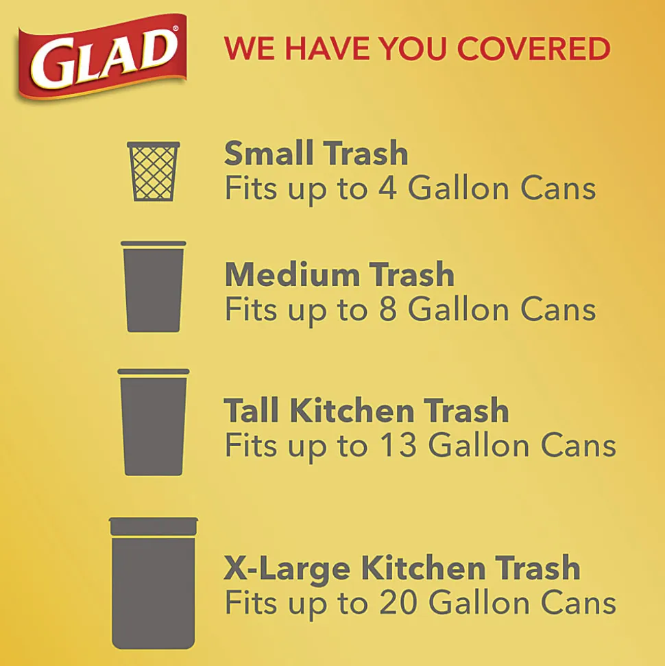 Glad® OdorShield® Quick-Tie® Small Trash Bags, 0.5 mil, Tie-Flap, 4 gal, Febreze Fresh Clean Scent, 8 x 18, White, 26 Bags/Box, 6 Boxes/Carton