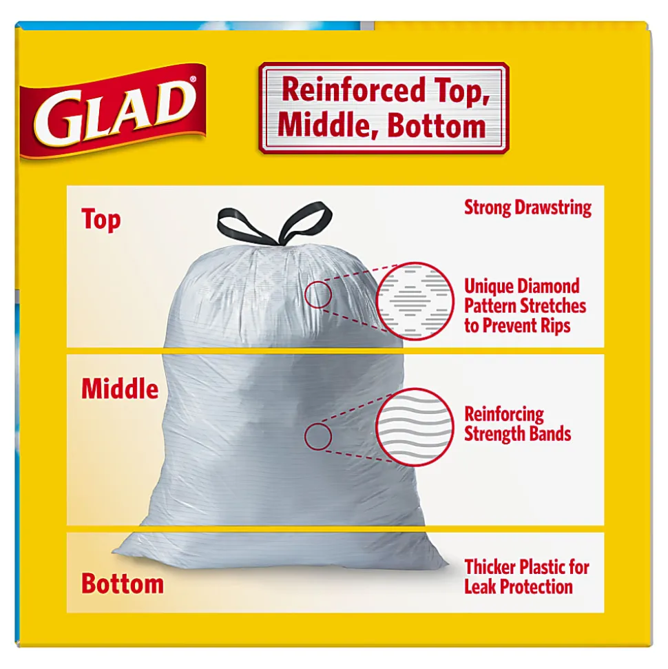 Glad® OdorShield® Tall Kitchen Trash Bags, 0.9 mil, 13 Gallons, Yellow, Box Of 40
