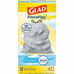 Glad® OdorShield® Tall Kitchen Trash Bags, 0.9 mil, 13 Gallons, Yellow, Box Of 40