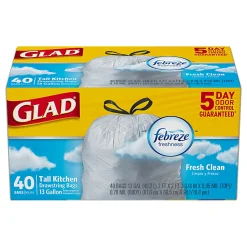 Glad® OdorShield® Tall Kitchen Trash Bags, 0.9 mil, 13 Gallons, Yellow, Box Of 40