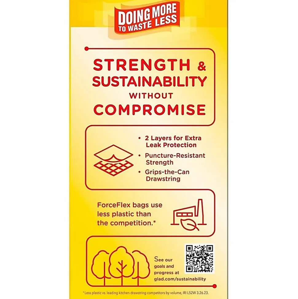 Glad® OdorShield® Tall Kitchen Trash Bags, 0.9 mil, 13 Gallons, Yellow, Box Of 40