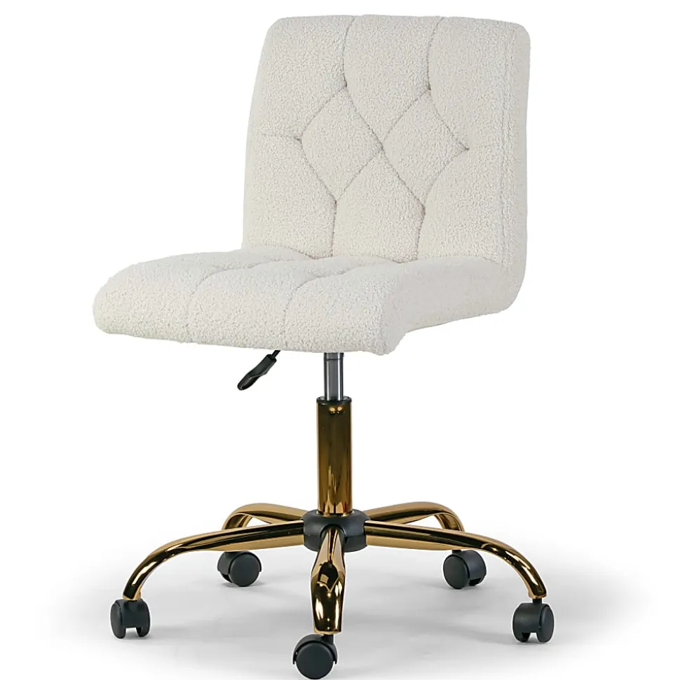Glamour Home Aman Ergonomic Boucle Upholstered Mid-Back Adjustable Height Swivel Office Task Chair, Cream