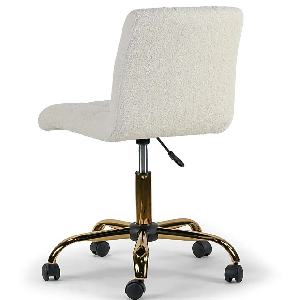 Glamour Home Aman Ergonomic Boucle Upholstered Mid-Back Adjustable Height Swivel Office Task Chair, Cream