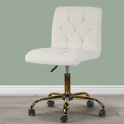 Glamour Home Aman Ergonomic Boucle Upholstered Mid-Back Adjustable Height Swivel Office Task Chair, Cream