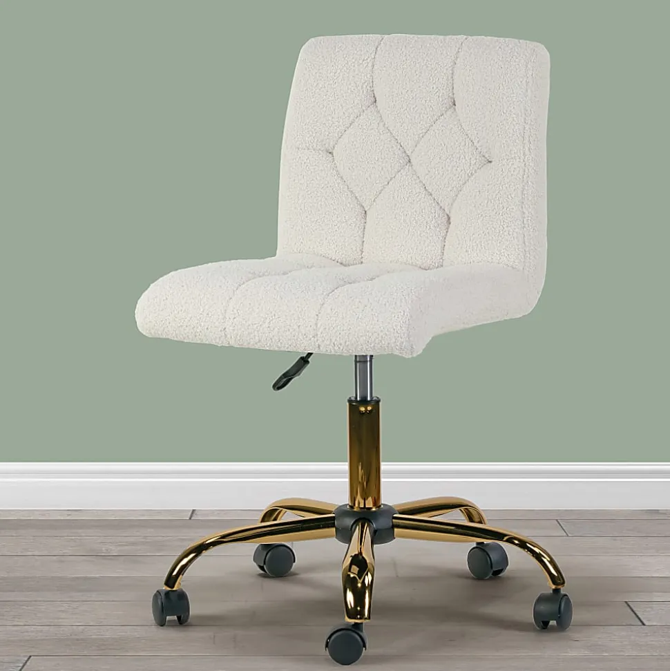 Glamour Home Aman Ergonomic Boucle Upholstered Mid-Back Adjustable Height Swivel Office Task Chair, Cream