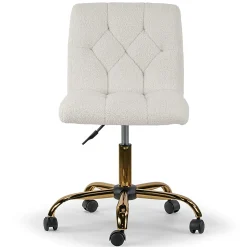 Glamour Home Aman Ergonomic Boucle Upholstered Mid-Back Adjustable Height Swivel Office Task Chair, Cream