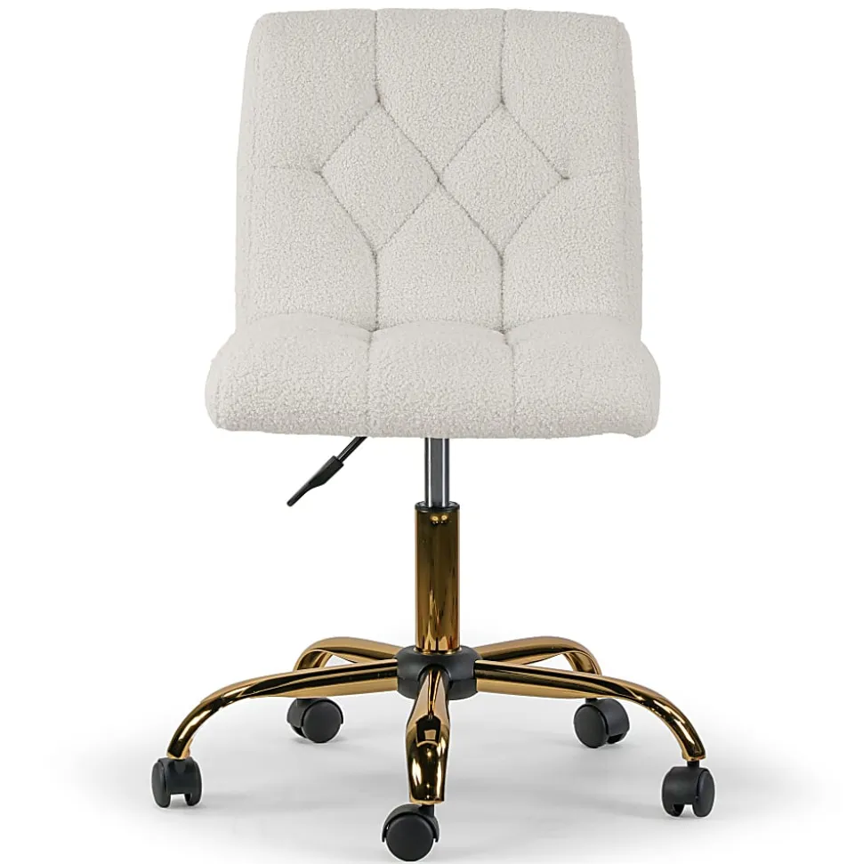 Glamour Home Aman Ergonomic Boucle Upholstered Mid-Back Adjustable Height Swivel Office Task Chair, Cream