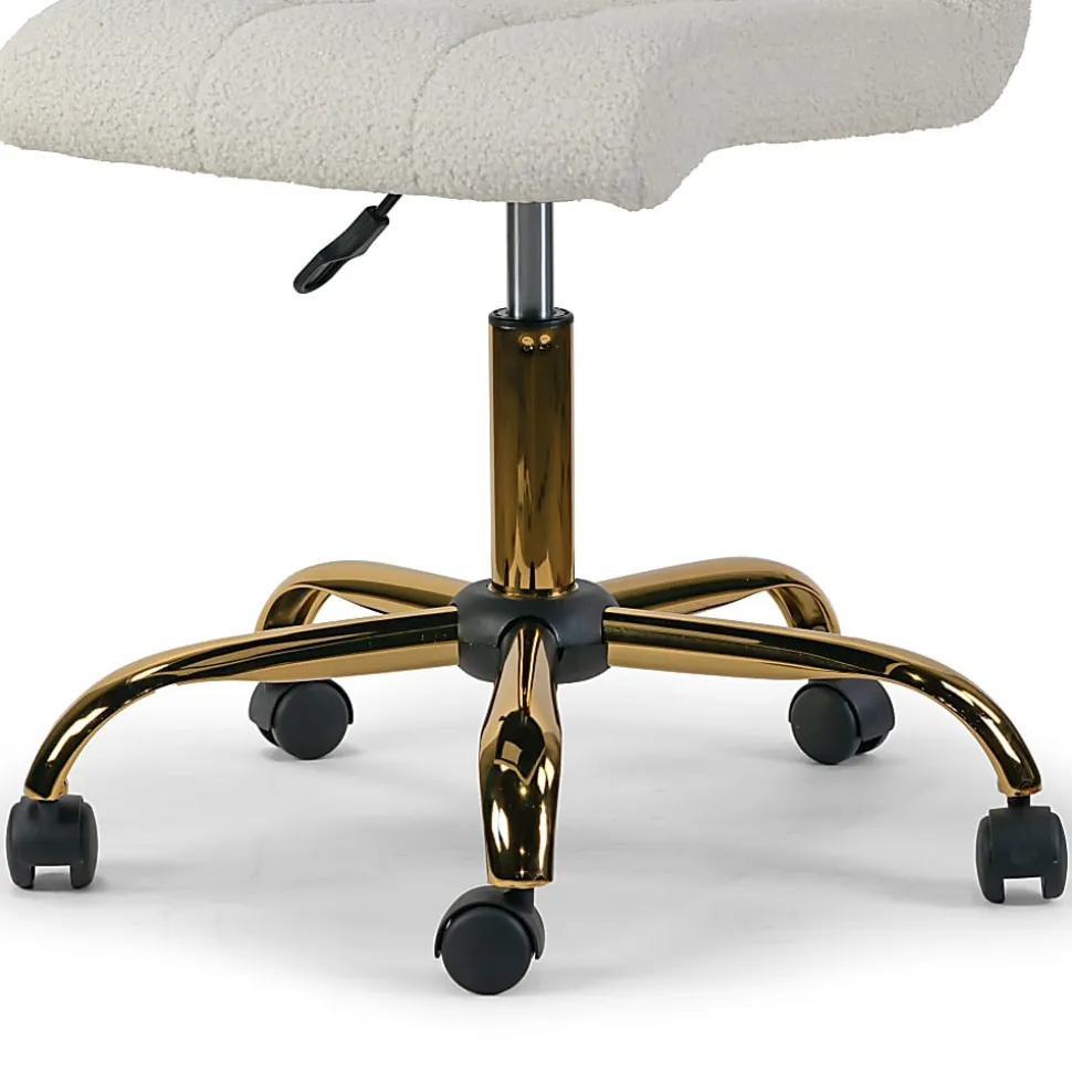 Glamour Home Aman Ergonomic Boucle Upholstered Mid-Back Adjustable Height Swivel Office Task Chair, Cream