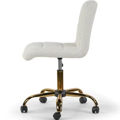 Glamour Home Aman Ergonomic Boucle Upholstered Mid-Back Adjustable Height Swivel Office Task Chair, Cream